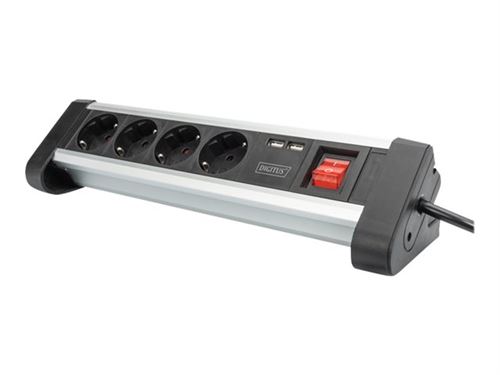 DIGITUS DA-70614 - Coupe-circuit - CA 110-240 V - 3680 Watt - entrée : alimentation - connecteurs de sortie : 4 (2 x USB 4 x CEE 7/4) - 1.5 m cordon - noir argent