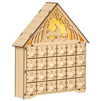 Calendrier de l'Avent en bois décoration de crèche de Noël - 24 tiroirs - naturel - 1