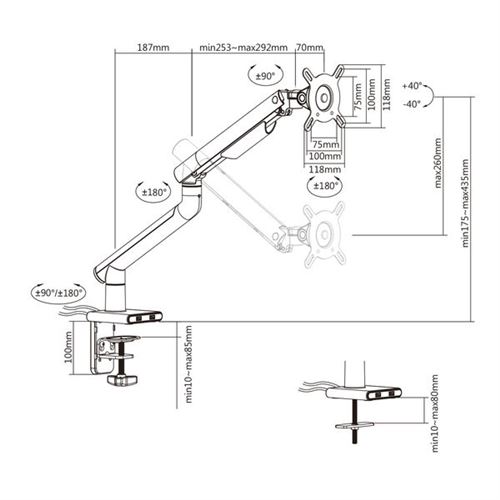 Support de bureau Full Motion pour 1 écran PC 13´´-32´´