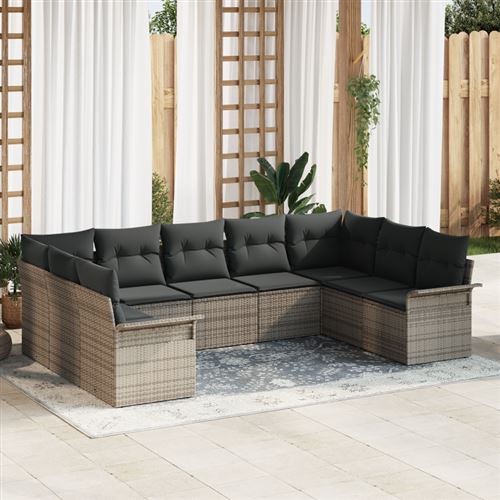 Non Communiqué Gris Ensemble De Canapé De Jardin 9 Pièces Avec Coussins Rattan Poly