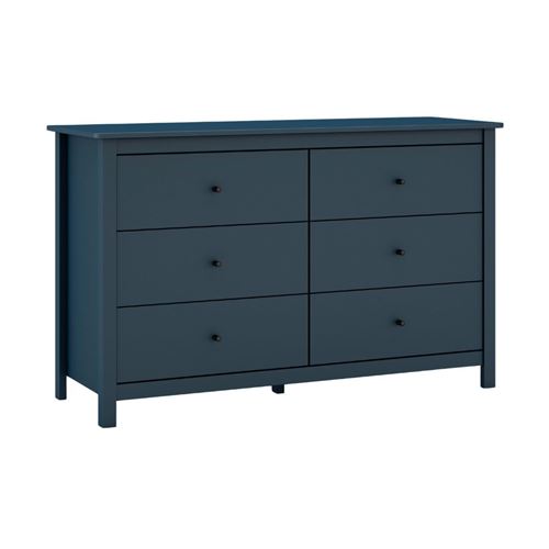 Commode MYSIA 6 tiroirs en pin massif laqu&eacute; bleu marine 130x45x80 cm