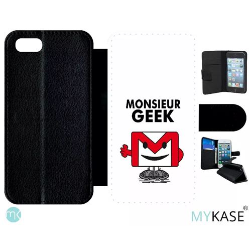 Etui My-Kase pour iPhone Se 2020 - monsieur geek blanc gmail - Simili-cuir Noir