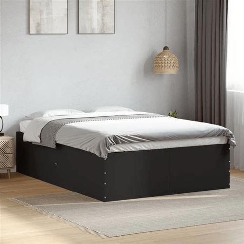 Non Communiqué Noir Vidaxl Cadre De Lit 120X190 Cm Bois D'ingénierie, Meuble De Chambre À Coucher, Sommier, Lit À Panneaux, Lit, Lit 3280952