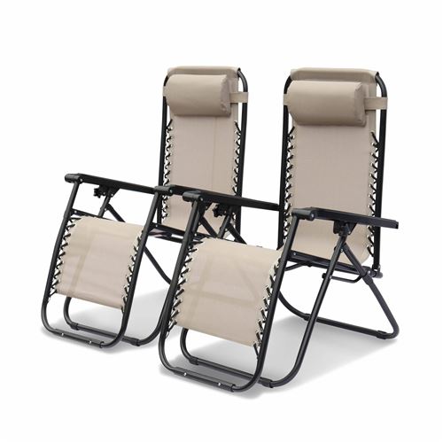 Sweeek Lot de 2 fauteuils relax – Patrick – Textilène pliables multi-positions taupe