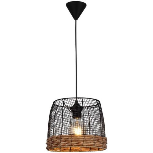 HOMEMANIA Lampe à Suspension Nossa - Lustre - Lustre de plafond - Marron, Noir en Métal, Corde, 25 x 25 x 90 cm, 1 x E27, 40W