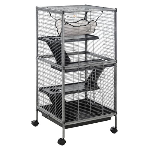 Cage pour Petits Animaux Portable avec 2 Portes Hamac Métal PP 52 x 52 x 113,5 cm Gris