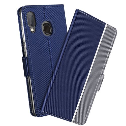 Etui en PU élégant avec support et double porte-cartes bleu pour votre Samsung Galaxy A20e