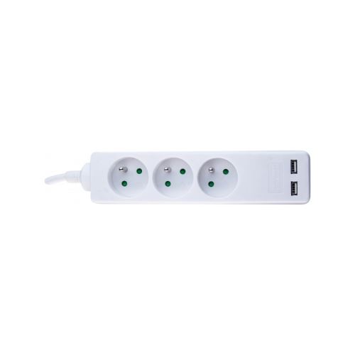 DEXLAN Multiprise 3 prises sans interrupteur blanche - chargeur USB - 1,5 m