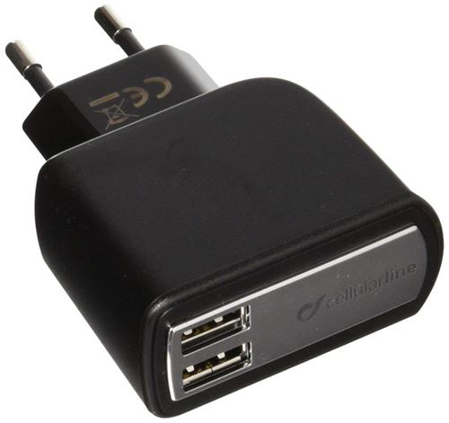 Cellularline Achusbdual3atab Intérieur Noir Chargeur De Téléphones Portables - Chargeurs De Téléphones Portables (intérieur, Secteur, Noir)