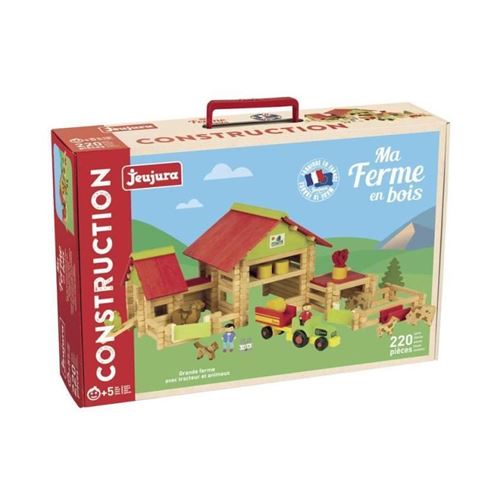 JeuJura - Grande Ferme avec Tracteur ET Animaux- 220 Pieces, 8059, Multicolore