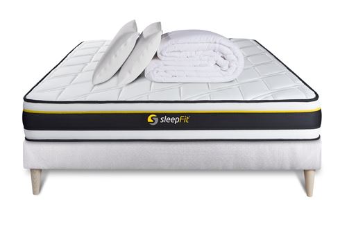 Sleepfit Pack Sommier + Matelas Soft 140X200 + 2 Oreillers Mémoire De Forme + Couette Percale