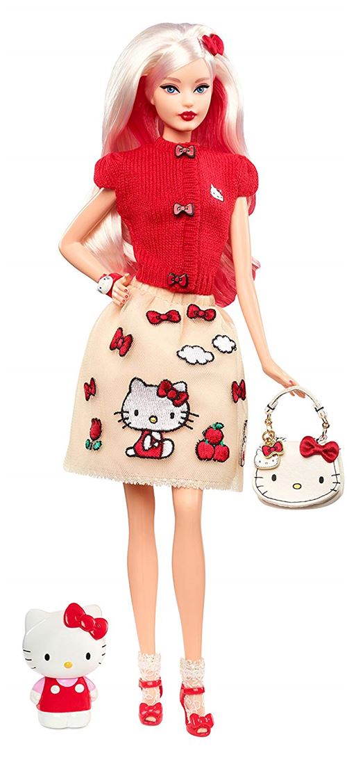 Barbie Signature poupée de Collection Hello Kitty en Gilet Rouge et Jupe crème avec nœuds et Logos, Jouet Collector, DWF58