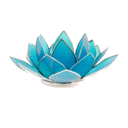 Porte Bougie Fleur de Lotus Bleu et argent 5 ème chakra