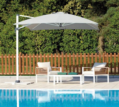 Parasol déporté rectangulaire en aluminium coloris Gris clair - 3 x 4 m -PEGANE-