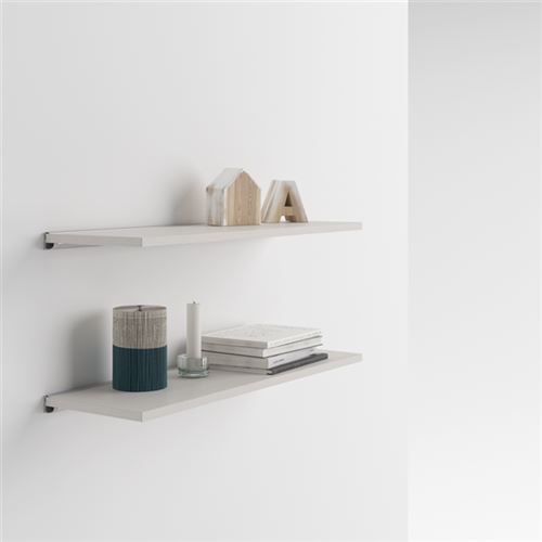 Mobilifiver Paire d'étagères 80x15 cm avec support en aluminium, Frêne Blanc, 80 x 15 x 2 cm, Mélaminé/Aluminium, Made in Italy