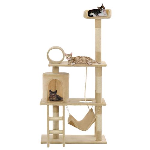 Comparer les prix de Arbre à chat griffoir grattoir niche jouet animaux peluché en sisal 140 cm beige