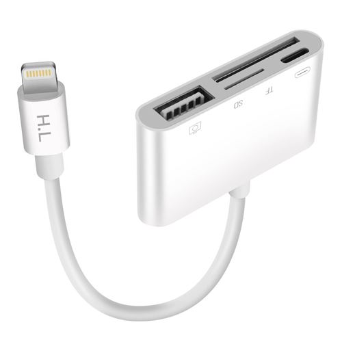 Avizar Blanc Lecteur Carte Pour Iphone / Ipad Lightning Vers Usb / Tf / Micro-Sd / Lightning