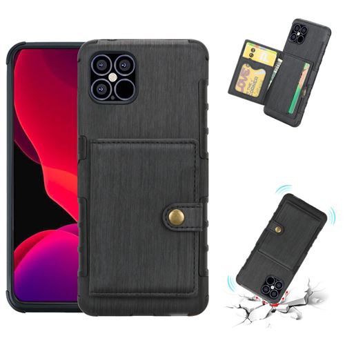 Coque en TPU + PU brossé noir pour votre Apple iPhone 12 Pro/12 Max 6.1 pouces