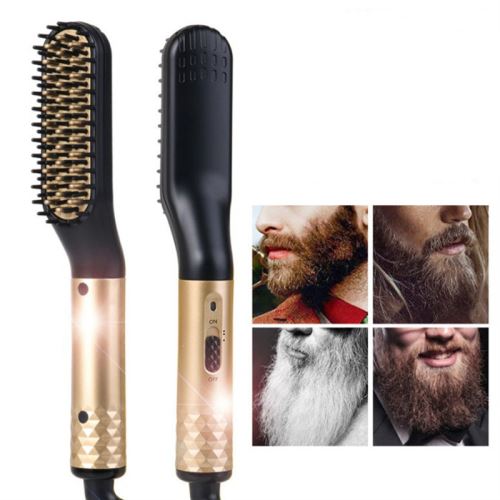 Barbe lisseur pour hommes mince épais cheveux bouclés, peigne brosse cheveux fer soins de la barbe modelage peigne doré