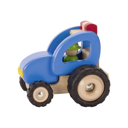 Goki Bleu Tracteur En Bois Massif
