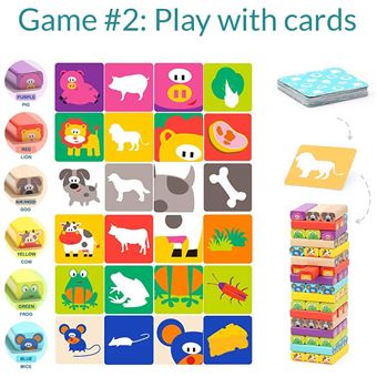 TOP BRIGHT Tour De Blocs Empilables 51 Pièces Avec Animaux En Bois - Jeu 4 En 1 Pour Enfants 3-8 Ans