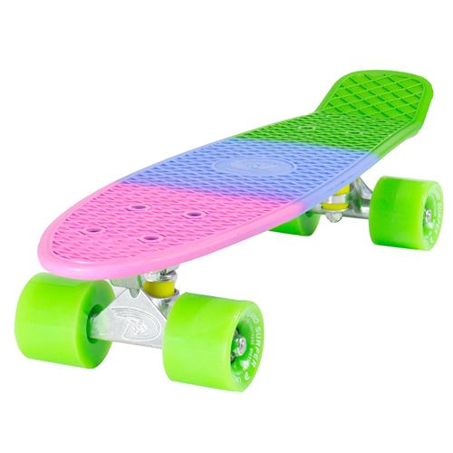Skateboard LAND SURFER® Planche 3-tons style fluorescent / Roues Vertes