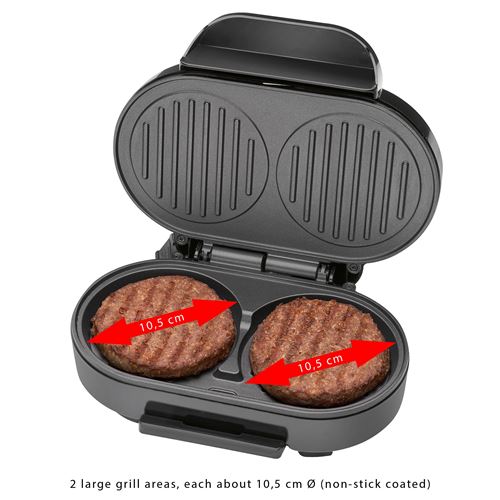 Gril à hamburger 2 grandes zones de gril 10,5 cm, Clatronic, HBM 3696, 1100,  Noir/Argent - Grille-viande - Achat & prix