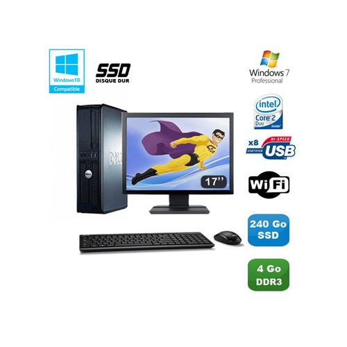 PC Dell Optiplex 380 Dt Intel E7500 2,92Ghz 4Go Ddr3 240Go SSD W7 Pro17'