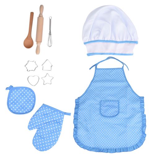 11pcs enfants Cuisine et pâtisserie Set de cuisine Costume Kits de jeu de rôle Tablier Chapeau