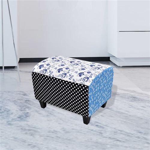 Poef met bloemen en stippen blauw en wit