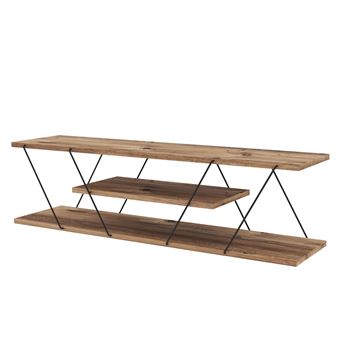 Toilinux - Meuble TV en mélaminé de style Industriel - L.120cm - Marron - Canaz - 1
