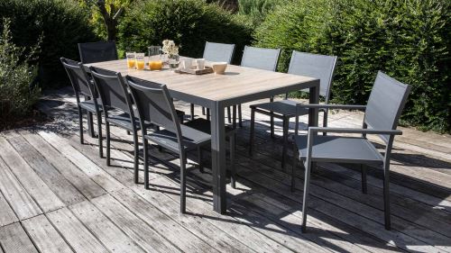 Salon De Jardin 8 Places Aluminium Et Ceramique Gris Mobilier