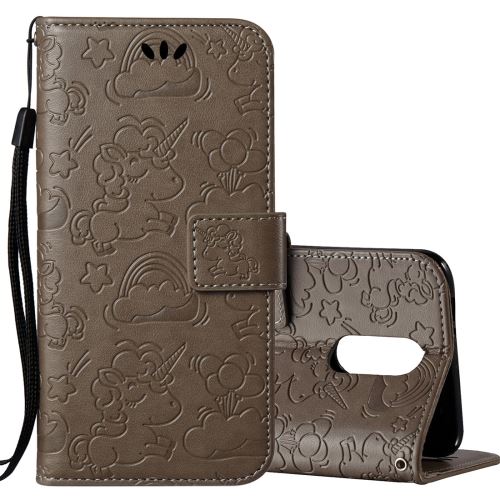 LG K4 (2017) Housse Etui Cuir PU Gravé Licorne Mignonne Marron ALS54216