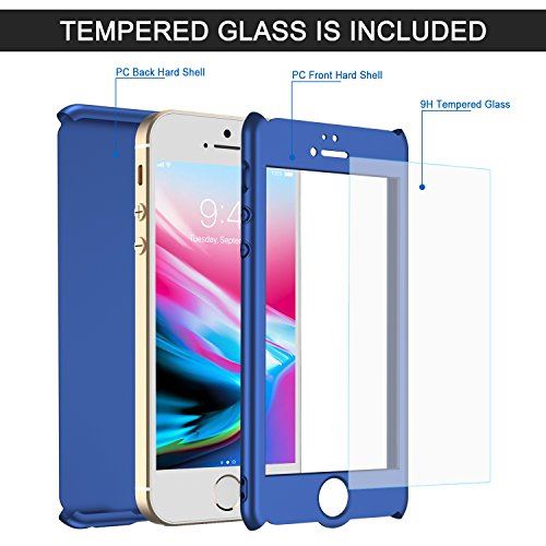 Luckydeer Coque iPhone Se / 5s / 5 et en Verre Trempé, Bleu (4,0 Pouces)