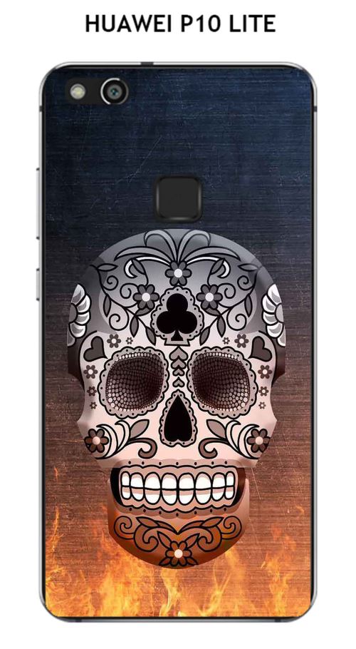 Coque HUAWEI P10 LITE design Tete de mort fond feu