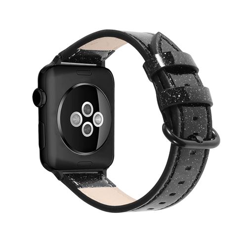 Bracelet de montre en cuir brillant pour Apple Watch Series 6/ SE/ 5/ 4 44mm - Noir 
