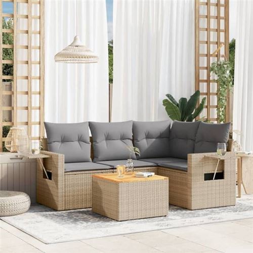 Vidaxl Beige Salon De Jardin 5 Pcs - Résine Tressée - Image 2