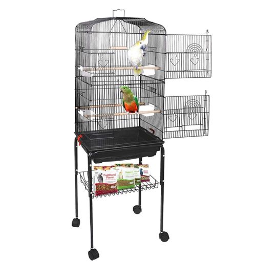Comparer les prix de Cage Oiseaux B.LIVEM® Design pour Perruche Calopsitte Canari Inséparable Mandarins Noir 35.3*92*150.6cm