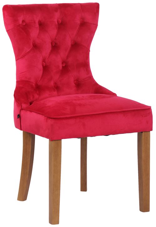 Chaise de salle à manger Franca en Velours et pieds en bois de caoutchouc , Rouge/Antique clair