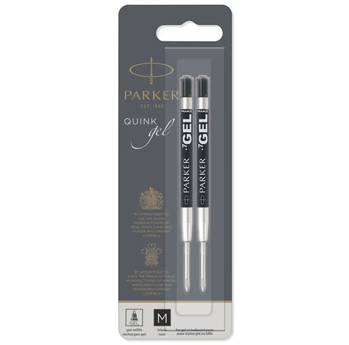 Parker Recharge QUINK gel, trac&eacute;: M, blister de 2, noir - Lot de 2