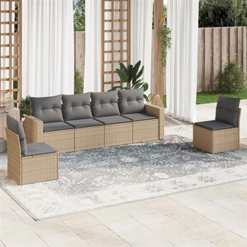 Vidaxl Beige Salon De Jardin 6 Pcs - Coussins Résine Tressée - Image 2