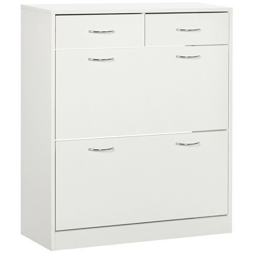 Non Communiqué Blanc Armoire Meuble À Chaussures Multi-Rangement 2 Abattants Double Niveau 2 Tiroirs