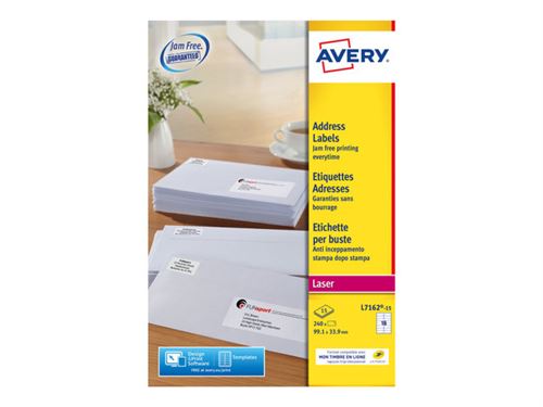 Avery - Blanc - 99.1 x 33.9 mm 240 étiquette(s) (15 feuille(s) x 16) étiquettes adresses
