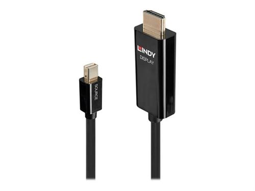 Lindy - Câble adaptateur - Mini DisplayPort mâle pour HDMI mâle - 2 m - blindé - noir - rond, bloqué, support 4K, actif