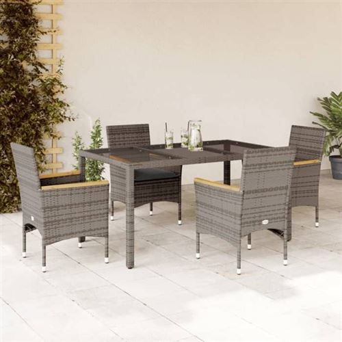 Non Communiqué Gris Vidaxl Ensemble À Manger De Jardin Et Coussins 5 Pcs Rotin Verre, Ensemble De Salle À Manger D'extérieur, Meuble De 3278653