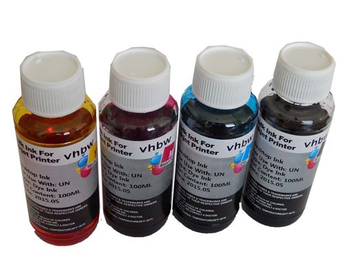 vhbw 4x Encre de recharge compatible avec HP imprimante - Kit de recharge dye cyan, dye magenta, dye noir, dye jaune