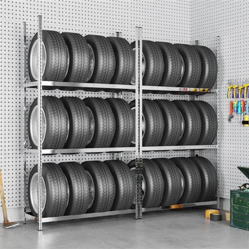 Non Communiqué Argent Vidaxl Porte-Pneus À 2 Niveaux 2 Pcs, Support De Pneu Avec Hauteur Réglable, Étagère À Pneus, Étagère De Rangement Garage, Industriel, É 110X40x200 Cm Acier