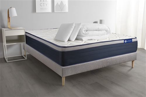 Non Communiqué Gris Pack Prêt À Dormir Matelas Latex + Mémoire De Forme Actilatex Max 140X190 Cm + Sommier Kit + 2 Oreillers + Couette