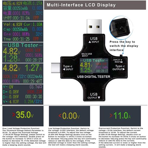 Multimètre de Testeur Frohud,USB 3.0 Voltmètre Ampèremètre Tension Courant  Compteur ,6*6*1.1cm-Noir - Outils et testeurs électricité - Achat & prix