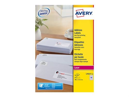Avery Mini Labels - Adhésif permanent - blanc - 38.1 x 21.2 mm 975 étiquette(s) (15 feuille(s) x 65) étiquettes adresses